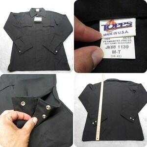 Topps Work Shirt Men Medium Tall Black Rugged Permanent Press LongSleeve USA NEW
